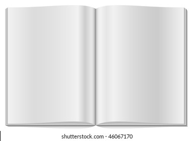 Blank opened magazine isolated on white background.