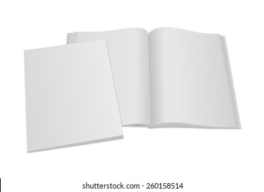 Blank opened magazine mockup template with blank cover. Realistic editable vector EPS10 illustration for your design.