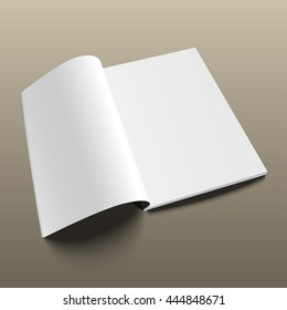 Blank opened magazine mockup template on gold background. Realistic vector EPS10 illustration.