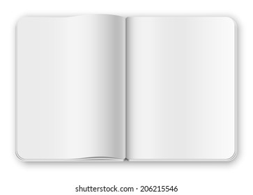 Blank opened magazine or notepad template on white background. Realistic vector