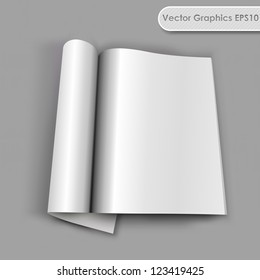 Blank Opened Magazine With Rolled Page Vector Template.