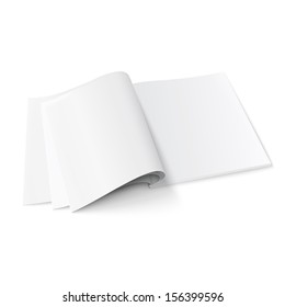 Blank opened magazine template on white background with soft shadows. Ready for your design. Vector illustration. EPS10.