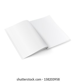 Blank opened magazine template on white background with soft shadows. Ready for your design. Vector illustration. EPS10.