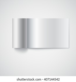 Blank opened magazine template with rolled pages, isolated  on white background Vector illustration.
