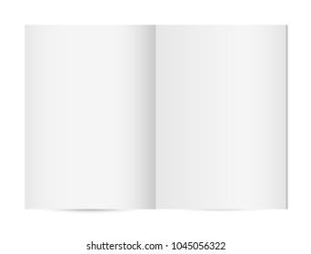  Blank opened vertical magazine template brochure or notebook on white background. Vector  isolated mock up.