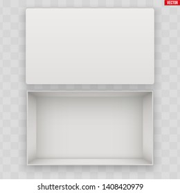 Blank of Opened White Shoes Box With Lid. Mockup Rectangle Paper box container. Vector Illustration isolated on transparent background.