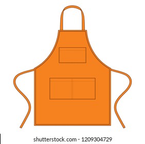 Blank Orange Apron with Tri Pocket Template on White Background, Vector File