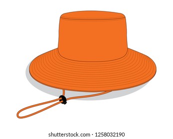 Blank Orange Bucket Hat with Cord and Stopper Toggle Template, Vector File