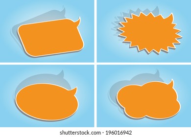 Blank orange color comic bubble speech in Pop art style for put the simple word and text in 3D, blue background 