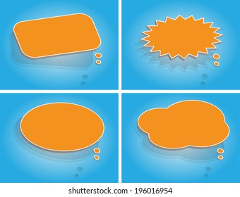 Blank orange color comic bubble speech in Pop art style for put the simple word and text in 3D, blue background 