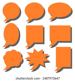 blank orange color speech bubbles set with different shape isolated on white background. vector illustration