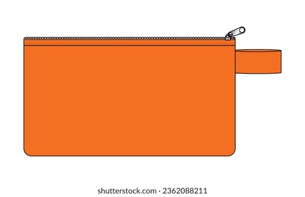 Blank Orange Cosmetic Bag On White Background, Vector File.
