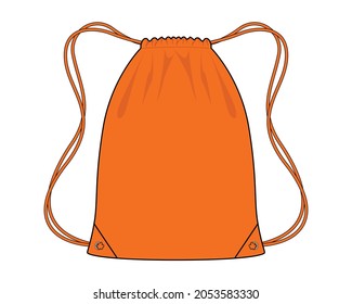 Blank Orange Drawstring Bag Template On White Background, Vector File