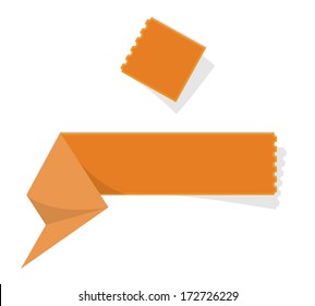 The blank orange folded label with perforation / The folded label with perforation / The label