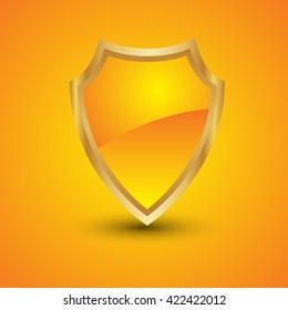 Blank orange gold shield on isolated background
