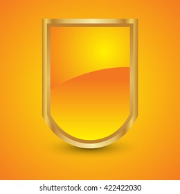 Blank orange gold shield on isolated background