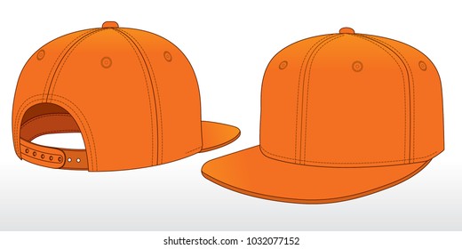 Blank Orange Hip Hop Cap  With Snap Back Strap Vector, Perspective View.