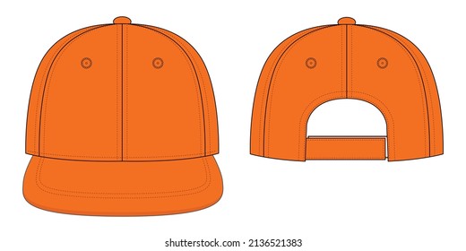 Blank Orange Hip Hop Cap With Adjustable Hook and Loop Strap Closure Template On White Background, Vector File