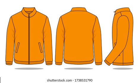 Blank Orange Jacket Vector For Template.Front, Back And Side Views.