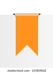 The blank orange label in the shape of ribbon / orange ribbon