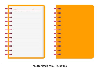  Blank orange Notebook on white isolated background