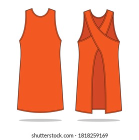 Blank Orange Round Neck Apron Vector For Template.Front And Back Views