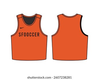 Blank Orange Soccer Football Training Vest Template on White Background. Front, Back and Side View, Vector File