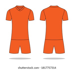 Blank Orange Soccer Shirt Template On White Background.Front And Back View, Vector File.