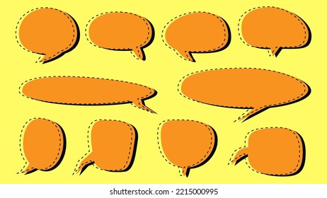 blank orange speech bubble set. cartoon chat box isolated on yellow background