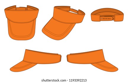 Blank Orange Sun Visor Cap With Snapback Strap Template On White Background, Vector File