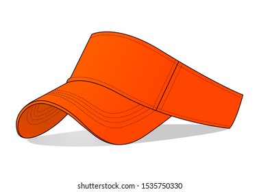 Blank Orange Sun Visor Cap Template Vector On White Background, Perspective View