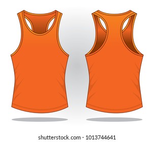 Blank Orange Tank Top Shirt Template On White Background.Front and Back View, Vector File