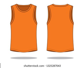 Blank Orange Tank Top Template
on White Background. Front and Back View, Vector File.