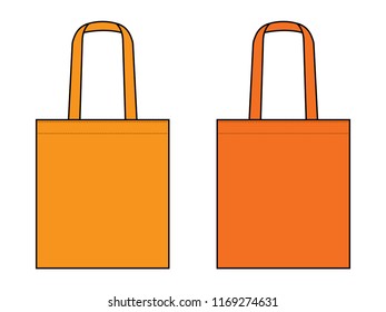 Blank Orange Tote Bag Template on White Background, Vector File.