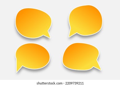 blank orange to yellow gradient color speech bubbles, thinking balloon set on green background Conceptual image about communication and social media, customer feedback