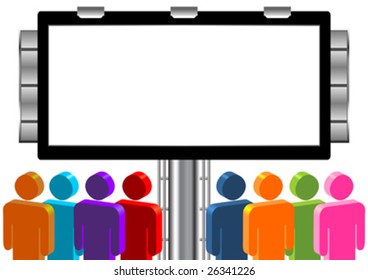 Blank outdoor over white with people looking at it