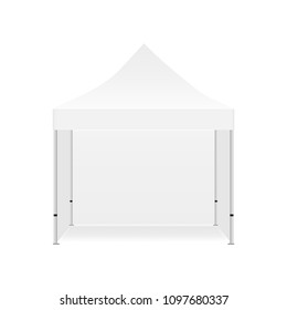 Blank outdoor promotional tent mockup with three walls isolated on white background. Vector illustration