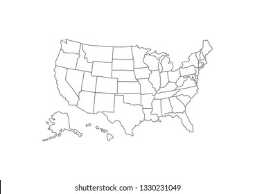 Blank Outline Detail United States Of America Map. Vector Illustration