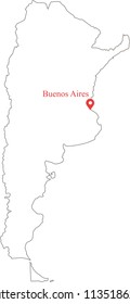 Blank outline map of Argentina with provinces vector illustration and capital location Buenos Aires