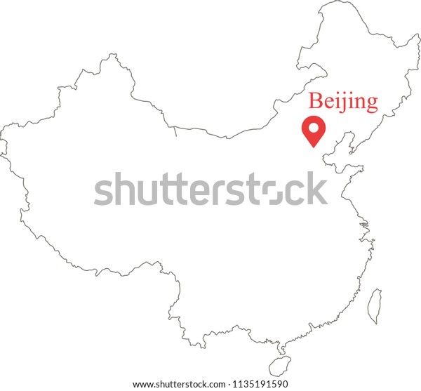 Blank Outline Map China Capital Location Stock Vector Royalty Free 1135191590