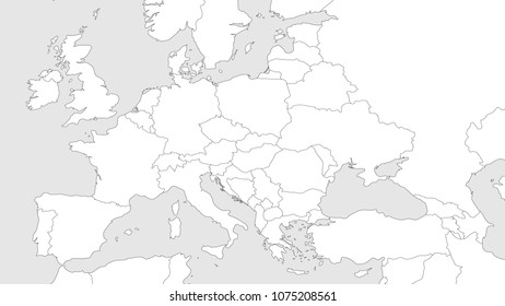 Blank Outline Map Of Europe With Caucasian Region. Simplified Wireframe Map Of Black Lined Borders. Vector Illustration.