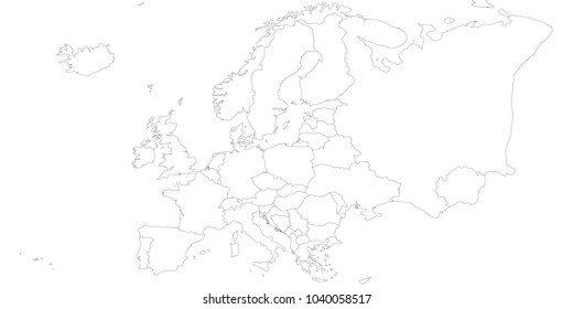 Blank outline map of Europe. Simplified vector map made of black outline on white background.