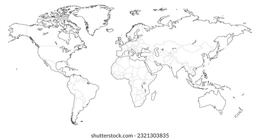 Blank outline map of World. Worksheet for geography teachers usable as geographical test in school lessons. Vector 10 eps.