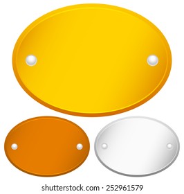 Blank Oval Gold, bronze and silver plaques with rivets