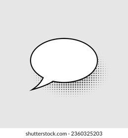 Blank oval shaped speech bubble isolated on gray background. Template for web design, comics. Vector flat illustration.