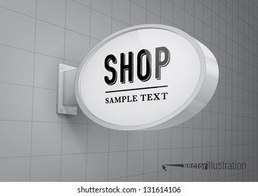 Blank, Oval Shop Sign Hanging On A Wall