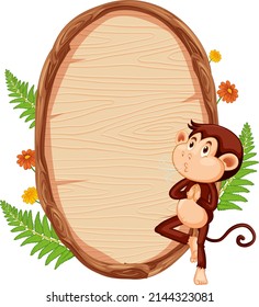 Blank oval wooden signboard with animal illustration