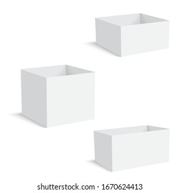 Blank package Box set. Isolated on white. Vector.