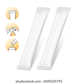 Blank package stick mockup. Flat lay view. Vector illustration  isolated on white background. Can be use for food, cosmetic, medicine and etc. EPS10.