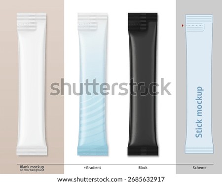 Blank package stick mockup. Flat lay view. Vector illustration on various backgrounds. Can be use for food, cosmetic, medicine and etc. EPS10.